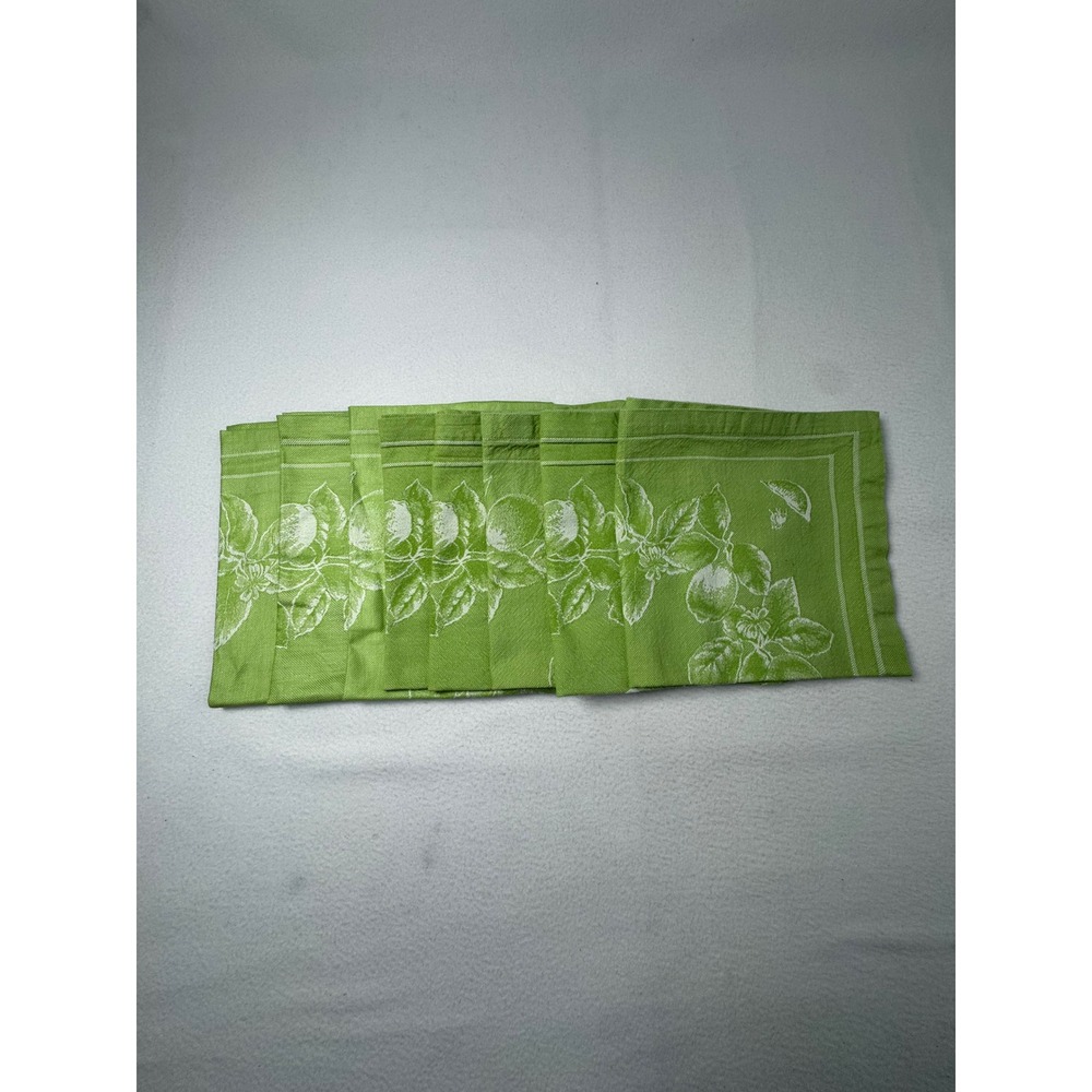 Cottagecore Williams Sonoma Napkin Set 8 Green White Citrus Lemon Lime Cotton